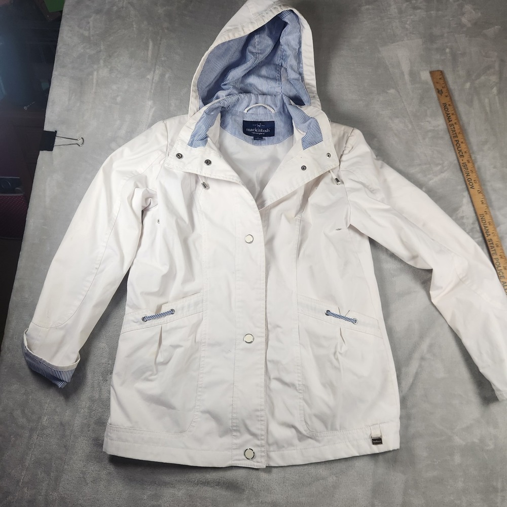 Mackintosh New England White Hooded Rain Jacket Women's Size Small S Nautical